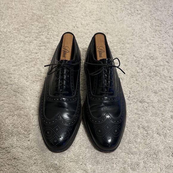Vintage 70s Men's Florsheim Imperial Black Leather Wingtip Shoes Size  8.5 EEE - Picture 1 of 7